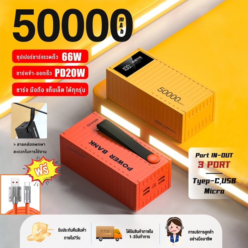 จัดส่งรวดเร็ว พาวเวอร์แบงค์ 50000mAh/20000mAh รองรับ ชาร์จด่วน 66W Type C Input รรองรับ4เครื่อง เพาวเวอร์แบงค์ แบตสำร