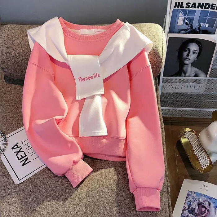 ชุดเซ็ทกันหนาวเด็กโต เสื้อแขนยาว+ผ้าพันคอ เสื้อกันหนาวลำลองเด็กผู้หญิงฤดูหนาว เสื้อแขนยาวเด็กน่ารักๆ เสื้อผ้าแฟชั่นเด็ก