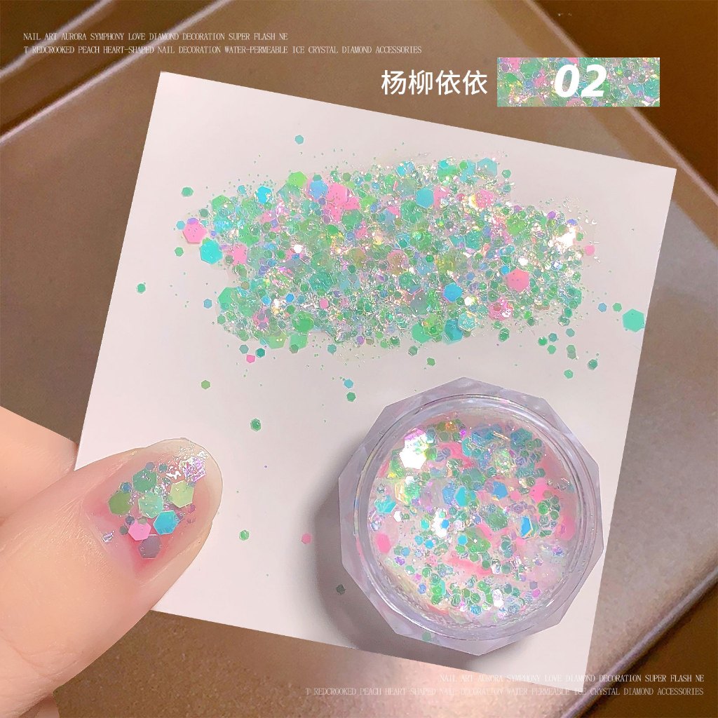 Dopamine gitter powder กริตเตอร์ตกแต่งเล็บ กริตเตอร์หลากสี สีสันสดใส เล่นแสงสวยมาก (มีแปรงฟองน้ำแถมทุกตลับ) - รูปที่ 3