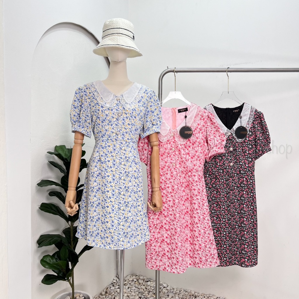 dress cookie รุ่น เดรสลายดอก คอปกผ้าแก้วปักฉุล ผ้าไหมญี่ปุ่น  งานแต่งกระดุมมุก  CD4