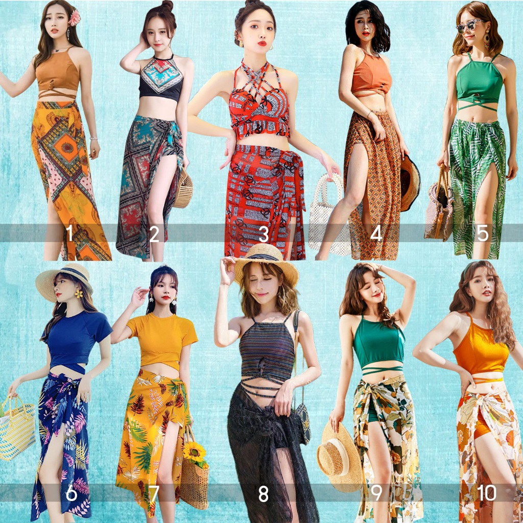 ชุดว่ายน้ำหญิง ทูพีส พร้อมผ้าคลุม 16แบบ สวยเก๋ เกรดพรีเมียม รุ่น Q842
