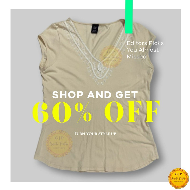 เสื้อยืด คอวี ไม่มีแขน GAP ผ้าแบรนด์ห้าง ของแท้ 💯%