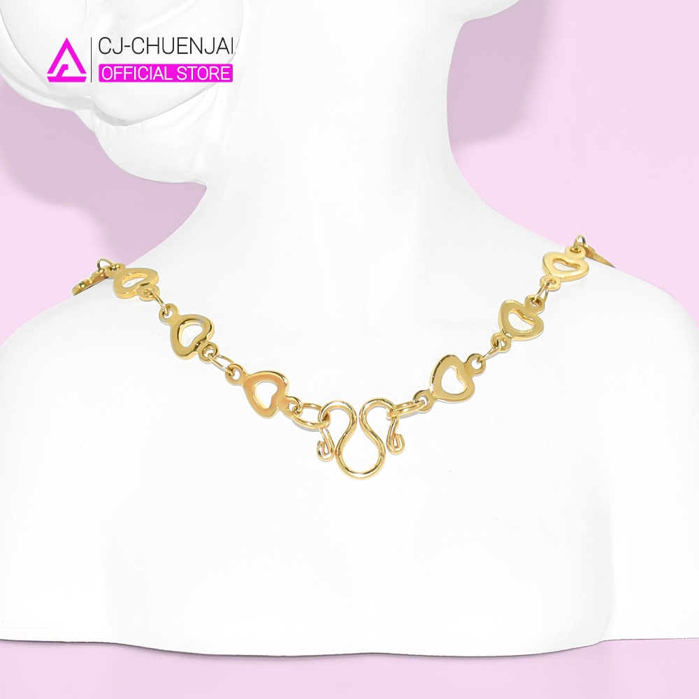 CJ สร้อยคอลายล็อกเก็ตหัวใจ กว้าง5.5มิล สแตนเลสทองเลเซอร์ ไม่ลอกไม่ดำ