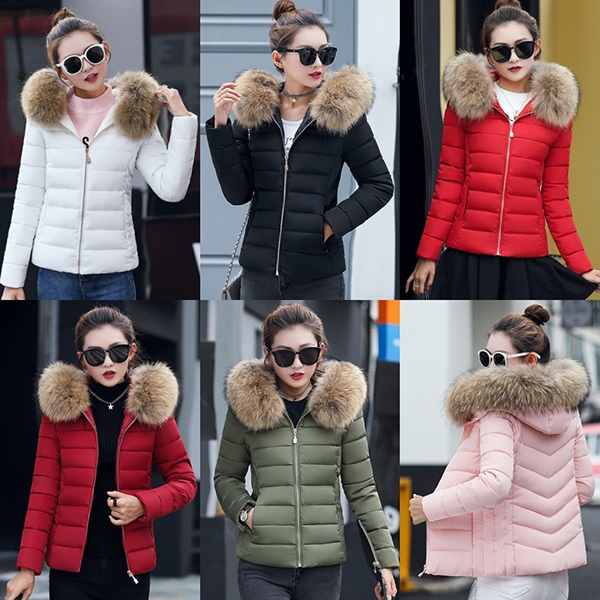 พร้อมส่ง เสื้อโค้ทสั้น เสื้อแจ็คเก็ตกันหนาวรุ่นหนาใส่ติดลบลุยหิมะ ทรงสลิม มีฮู้ดเฟอร์ใหญ่ถอดได้-12262