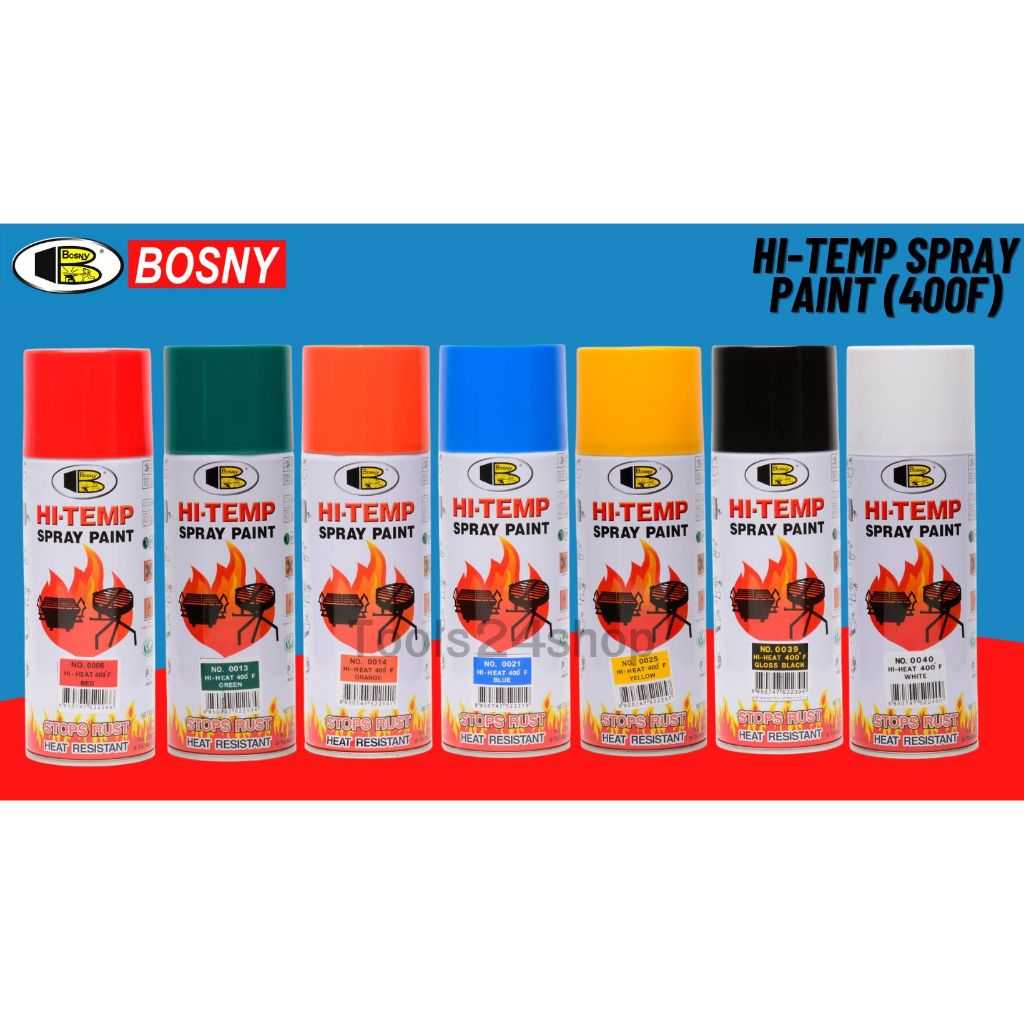BOSNY สีสเปรย์ทนความร้อน พ่นท่อไอเสีย เครื่องจักรร้อน HI-TEMP 400F (400ml.)
