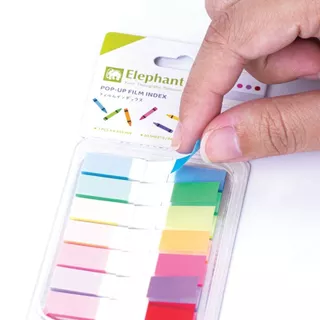 ฟิล์มอินเด็กซ์ ตราช้าง รุ่น 3 สี (60 แผ่น) และ 7 สี (140 แผ่น) แบบใสมีกาวในตัว กาวแน่นไม่ทิ้งคราบ