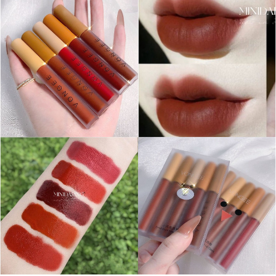 Vongee ลิปเซ็ต 5 ชิ้น เนื้อแมตต์ สีสวย เม็ดสีสูง กันน้ำ กันเหงื่อ ติดทนนาน