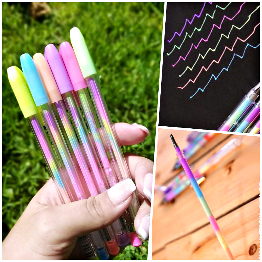 แพ็ค4ด้าม ปากกาสีรุ้ง เขียนการ์ดอวยพร ปากกาเจลสีรุ้ง 6สี ในแท่งเดียว น่ารัก หัว 0.8มม.ไฮไลต์