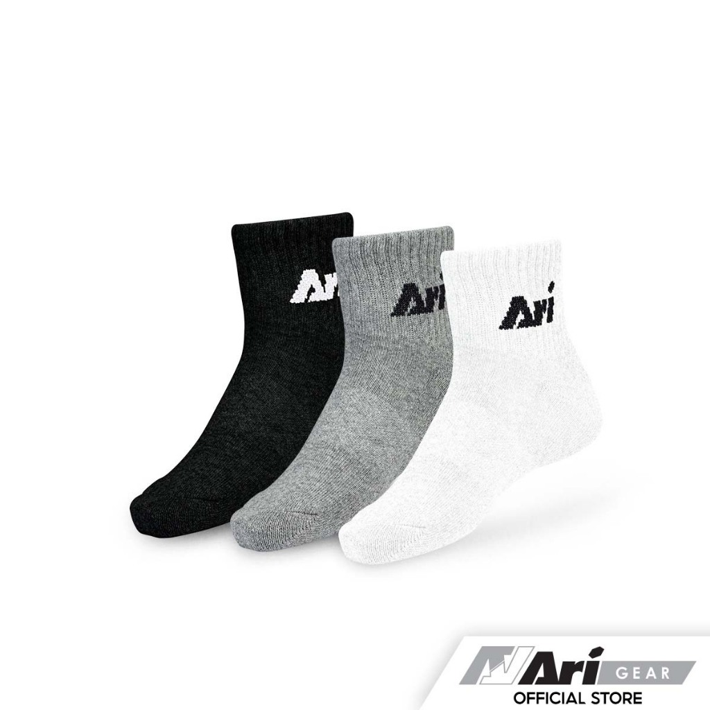 ARI DAILY KIDS QUARTER SOCKS - BLACK/GREY/WHITE ถุงเท้าเด็ก อาริ แพ็ค 3 สีดำเทาขาว
