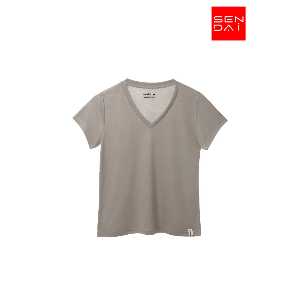 "SENDAI" เสื้อยืดผู้หญิงคอวี สีเทา