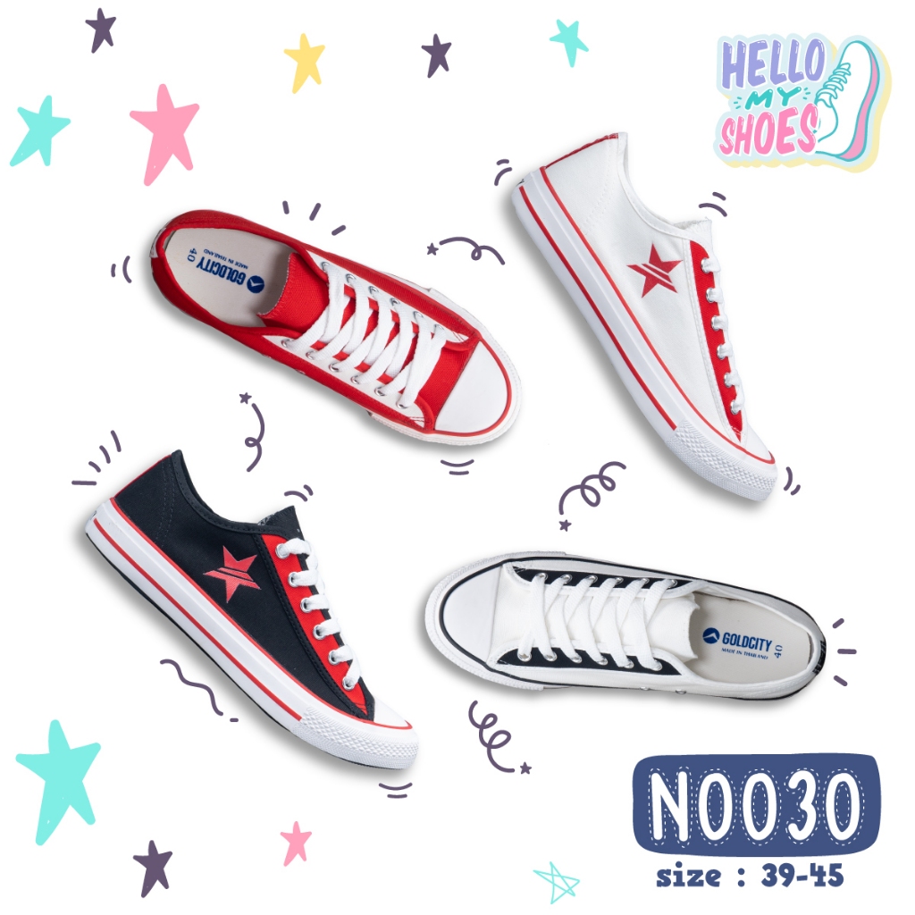 รองเท้าผ้าใบผูกเชือก พื้นยางพารากันลื่น รุ่น NO030 สินค้าตรงปก จัดส่งไว แท้100%
