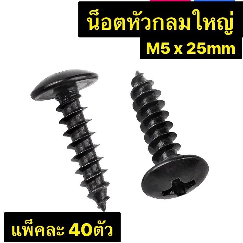 น็อตยึดฝาตู้ลำโพง สกรูหัวกลม สีดำ ขนาดใหญ่ M5 x 25mm แพ็คละ40ตัว น็อตดำ diy น็อตดำ ยาว25มิล 40ตัว