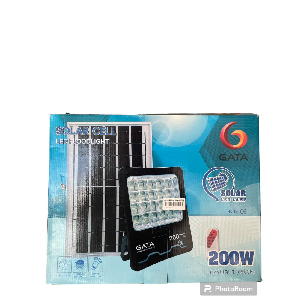 GATA โคมไฟฟลัดไลท์ โซล่าเซลล์ LED 200W DAYLIGHT 6500K พร้อมส่ง