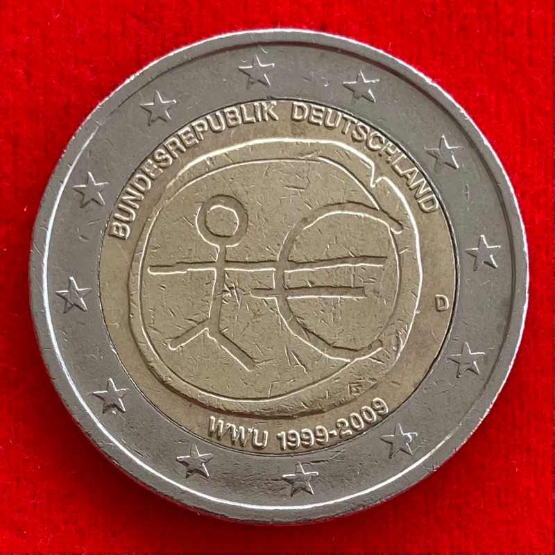 🇩🇪 เหรียญยูโร เยอรมัน Germany 2 euro ปี 2009 2€ เหรียญที่ระลึก 10 Years of EMU