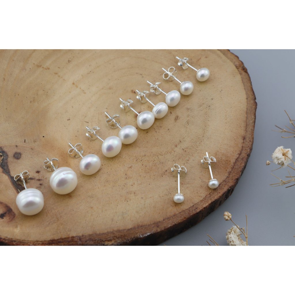 [พร้อมส่ง] sterling silver white freshwater pearl stud earrings  ต่างหูมุกเงินแท้ 925 ใส่แล้วไม่แพ้ SILVER THAI 925