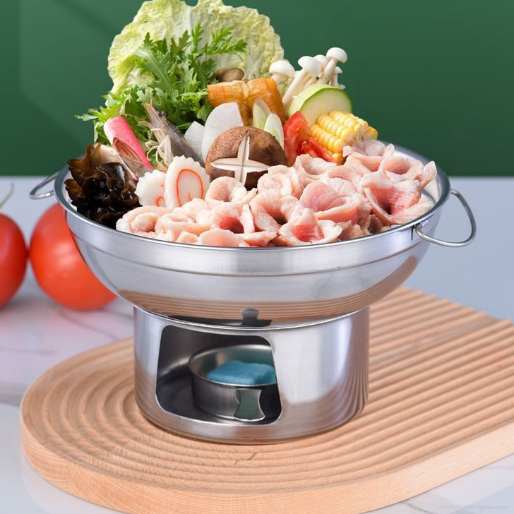 หม้อไฟ หม้อเสริฟ สแตนเลส ไม่มีปล่อง ขนาด 20 ซม.สีเงิน
