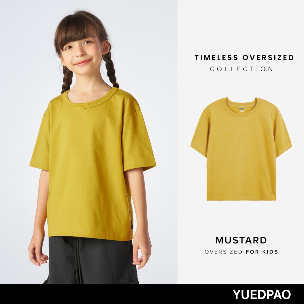 Yuedpao Kids Oversized Timeless ผ้าหนายับยากรีดง่าย เสื้อยืดทรงหลวม ดีไซน์คลาสสิค เสื้อยืดเปล่า โอเวอร์ไซส์ Mustard