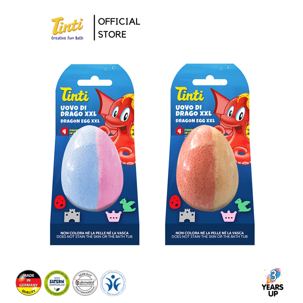 TINTI® บาธบอมเด็ก ลูกใหญ่ มีเซอร์ไพรส์ 4 ชิ้นด้านใน 140g Dragon Egg สบู่เด็ก ของเล่นอาบน้ำจากเยอรมนี