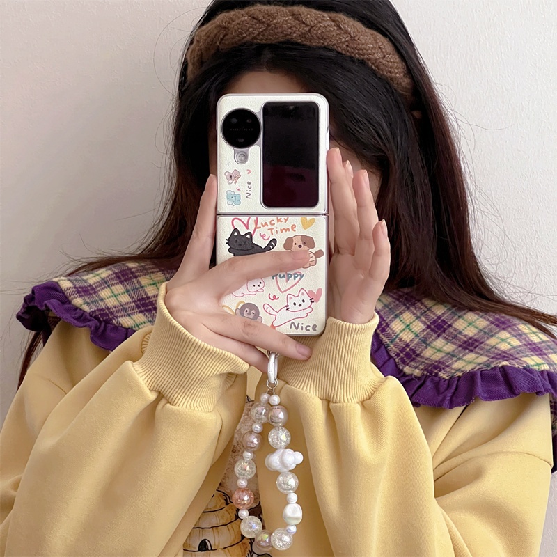 !!เคสโทรศัพท์มือถือสำหรับ OPPO Find N3 Flip , Find N2 Flip ตัวเคสสีขาว Lucky Time มีรุ่นสายคล้องมือ 