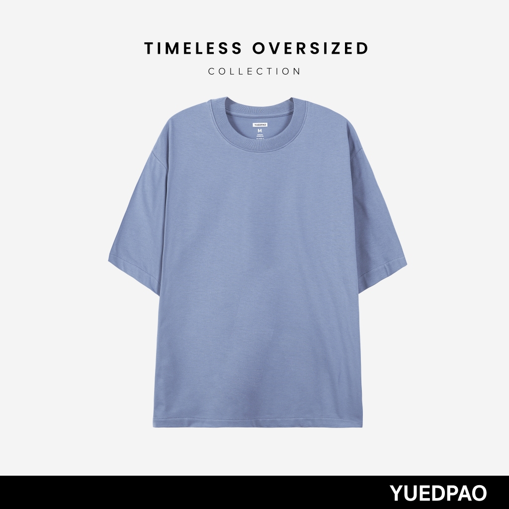 Yuedpao Oversized Timeless ผ้าหนายับยากรีดง่าย เสื้อยืดทรงหลวม ดีไซน์คลาสสิค เสื้อยืดเปล่า โอเวอร์ไซส์ สี Old Blue