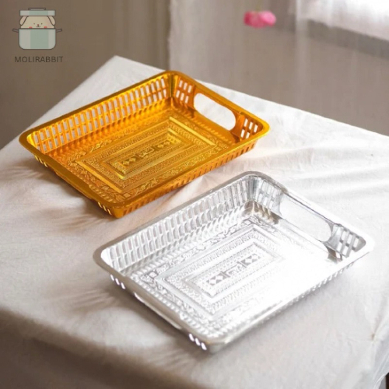 ถาดเหลี่ยมรัตนโกสินทร์ ขนาด 21.5x28.5x4 ซม. สีเงิน-สีทอง