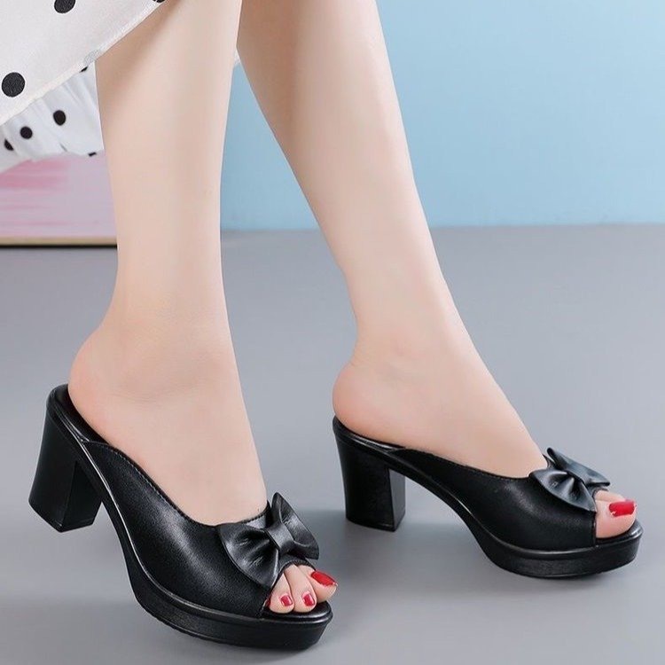 Charming missx รองเท้าส้นสูงแต่งโบว์ด้านหน้าสินค้าพร้อมส่งค่ะ ทรงสวยพร้อมส่ง BR394