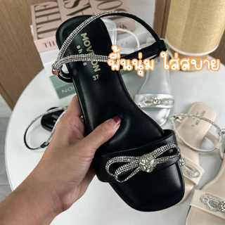 รองเท้ารัดส้นโบว์เพชร ผ้าหนังนิ่มใส่สบายไม่กัดเท้า(ใส่ตรงไซส์)(งานมีกล่อง)(ใส่ได้ 2 แบบ)