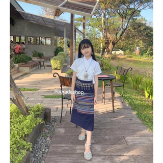 ผ้าถุงผ้าฝ้ายต่อลายผ้าทอแบบเอวยืดของเด็ก