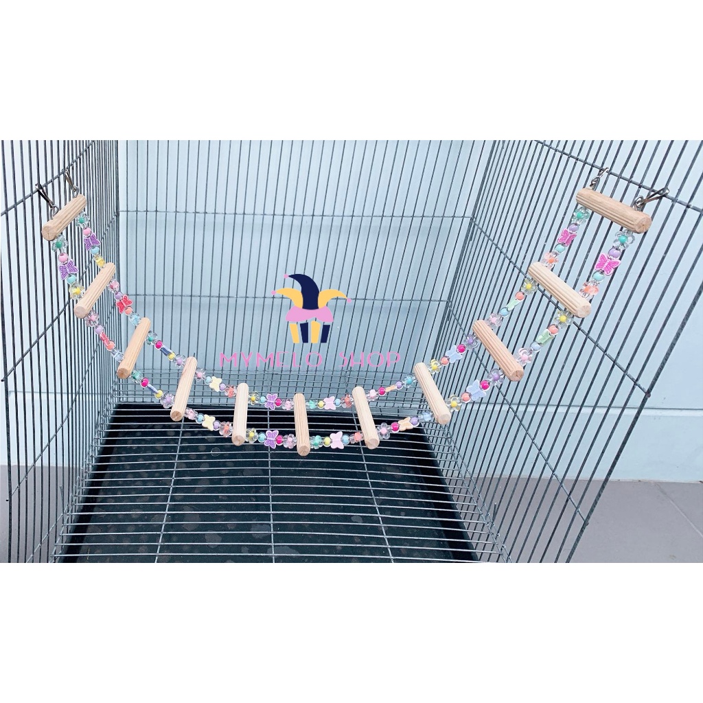 บันไดนก ของเล่นนก บันไดลูกปัดใสลายผีเสื้อ 5-11 ขั้น ของเล่นนก หนู ชูการ์ กระรอก