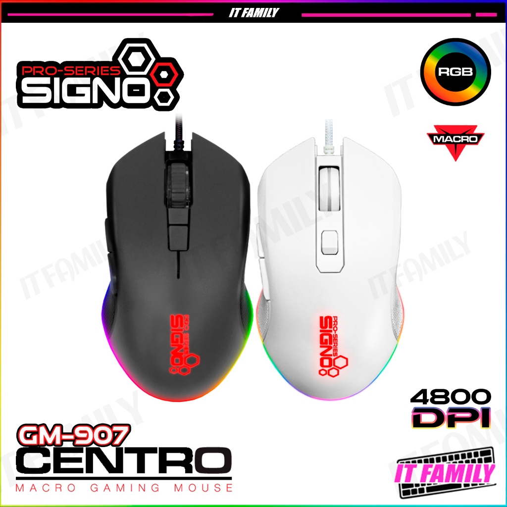 เมาส์เกมมิ่ง SIGNO Pro-Series GM-907 CENTRO Mouse Gaming Macro LED ประกันศูนย์ 1 ปี