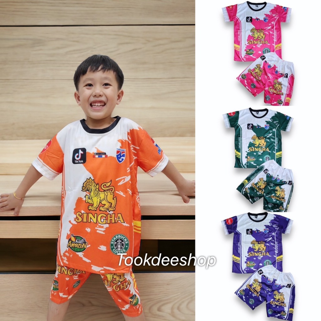 ชุดกีฬาเด็กงานพิมพ์ลาย 5-8 ปีเสื้อพร้อมกางเกง ฟรีไซส์ 4-8 ปี
