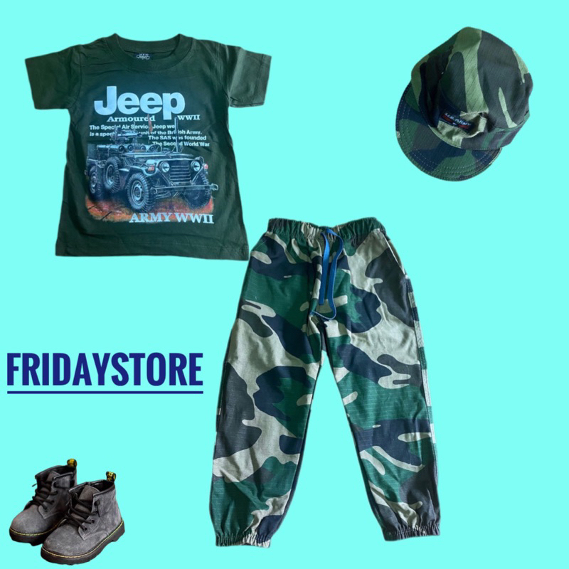 ❤️กางเกงจ๊อกกิ้งลายทหารเด็ก/พร้อมเสื้อยืด4แบบให้เลือก/กางเกงเด็ก1ปี-6ปี ❤️❤️