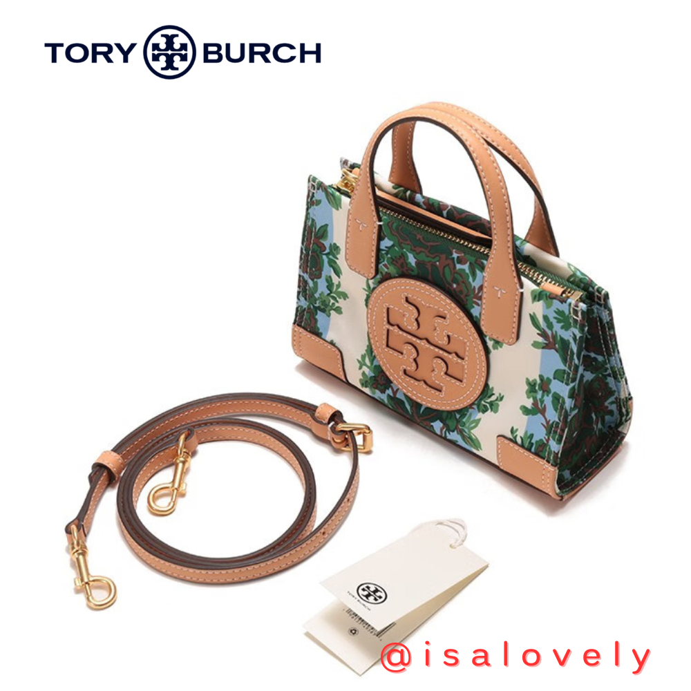 📌Isa Lovely Shop📌  งาน Shop  Tory Burch Ella Printed Rayure Fleurie Mini Tote With Crossbody strap 143164