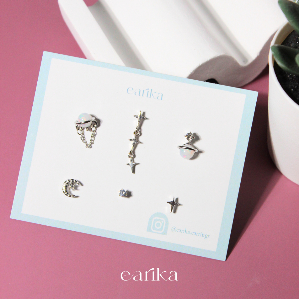 earika.earrings - midday sparkling diana set เซ็ตต่างหูธีมท้องฟ้า ก้านเงินแท้ชุบทองคำขาว เหมาะสำหรับคนแพ้ง่าย