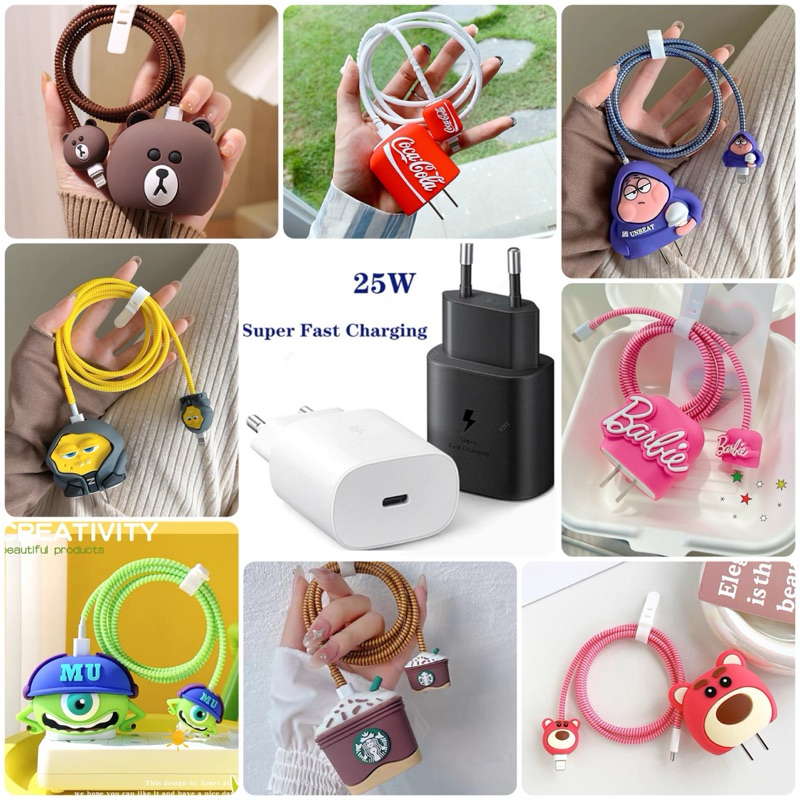 （หัวชาร์จแบบเก่า) Samsung 25W ถนอมสายชาร์จ ที่ตกแต่งสาย สายเกลียว ซัมซุง