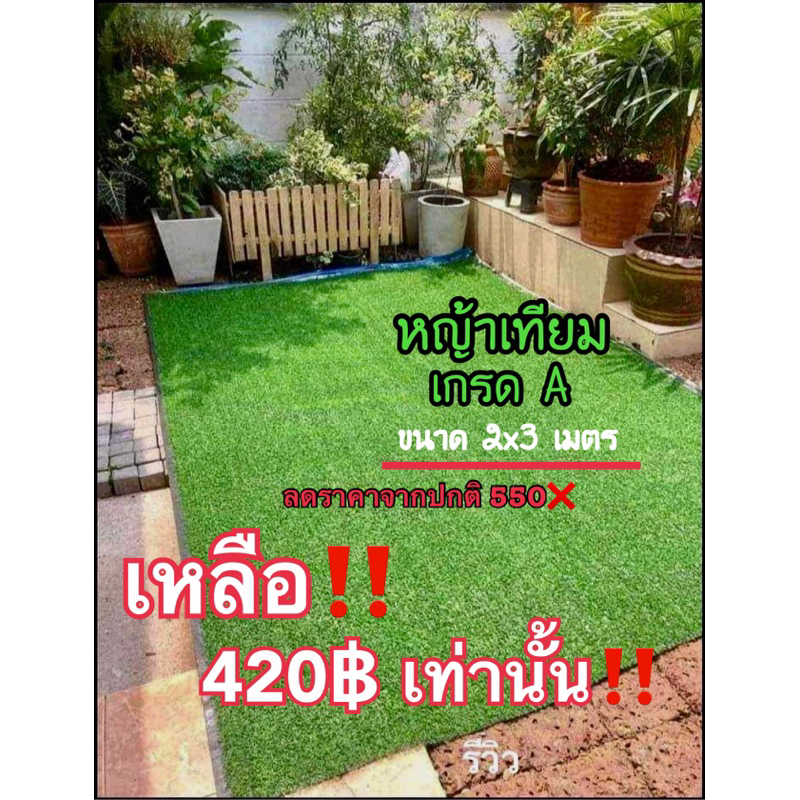 หญ้าเทียม หญ้าเทียมเกรด A หญ้าเทียมปูพื้นตกแต่งบ้าน แต่งสวน ขนาด 2x3เมตร