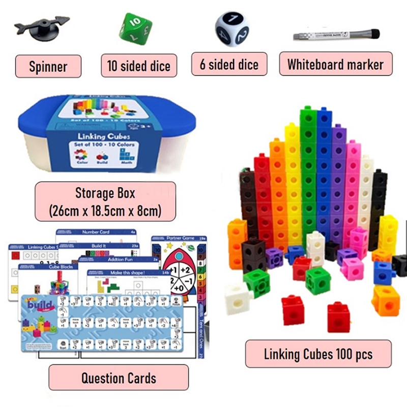 100ชิ้น ของเล่นตัวต่อ ตัวต่อพลาสติก เสริมทักษะ เสริมพัฒนาการ Mathlink Cubes ตัวต่อพลาสติกใหญ่ เสริมพัฒนาการเด็ก