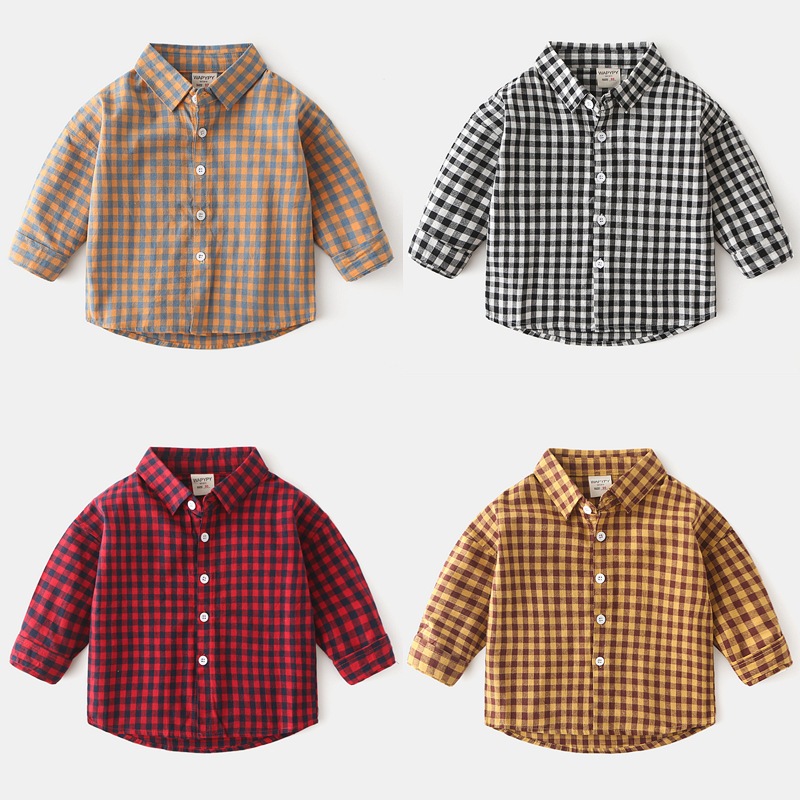 พร้อมส่ง ☑️ เสื้อเชิ้ตเด็กแขนยาวลายตาราง