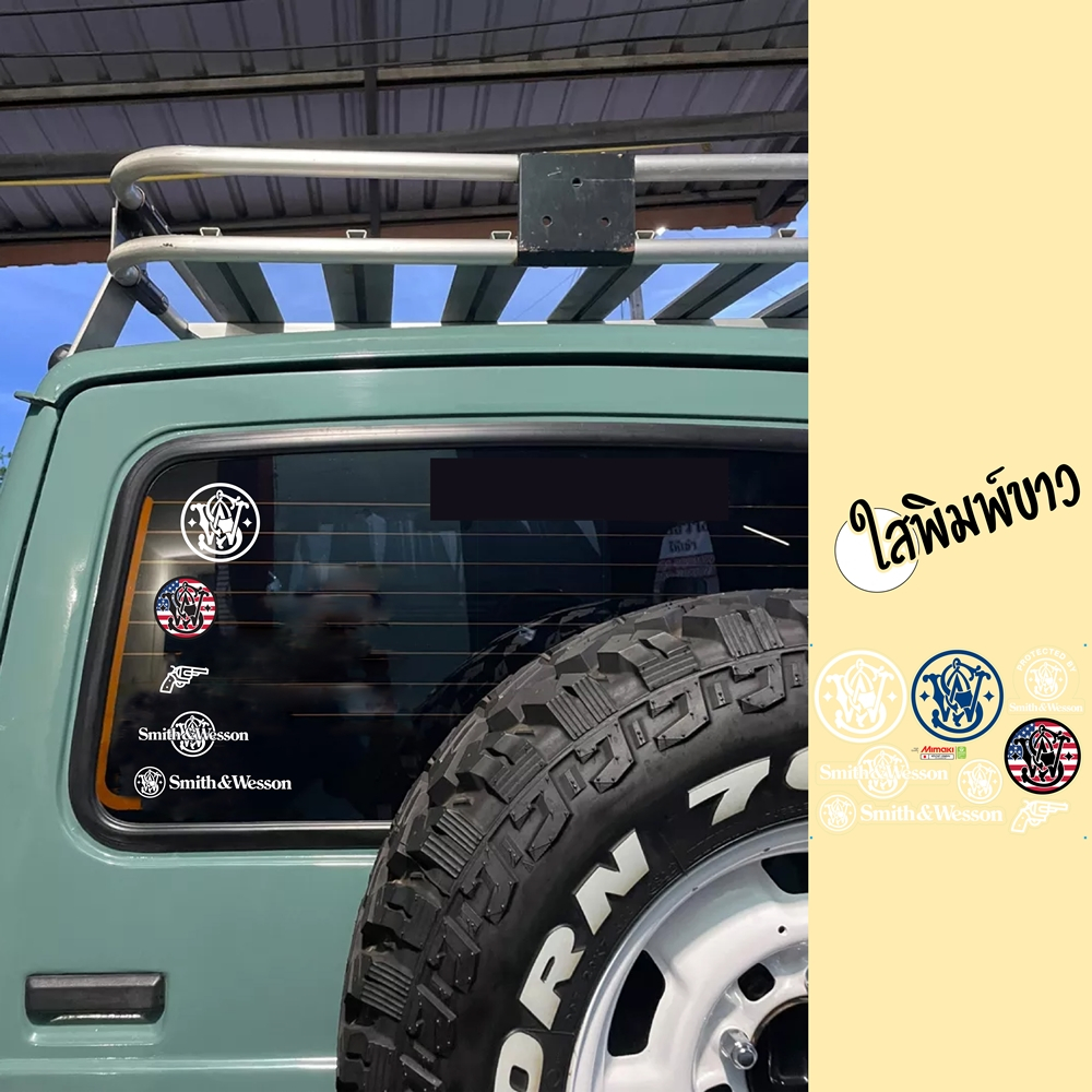 Sticker สติ๊กเกอร์ลาย Smith & Wesson งานพิมพ์สีขาว/สีดำ แบบพรีเมี่ยม ติดตกแต่ง แต่งรถ แต่งกล่องติดได้ทุกที่ไดคัทพร้อมติด - รูปที่ 3