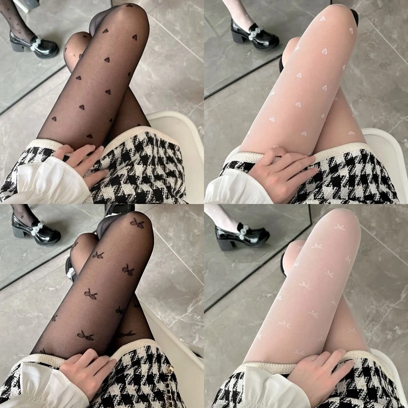 🌈พร้อมส่งจากไทย🧦ถุงน่องผู้หญิง รักลายโบว์ บางเฉียบและระบายอากาศได้ดี