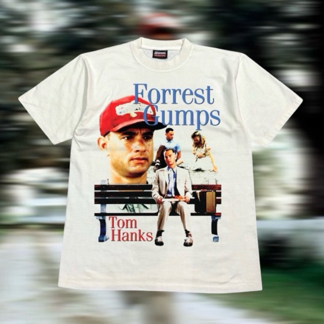 เสื้อยืดคอฟิต รุ่น Forrest Gumps สีเฟดขาว/สีขาว #DTG