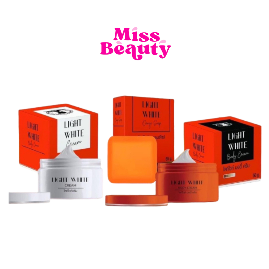 (liveลด100.-) (เซ็ต 3 ชิ้น)​ Light​ White​ Body​ Cream​ White​White​​ Cream​ ไลท์​ไวท์ บอดี้ครีม​ 50กรัม​