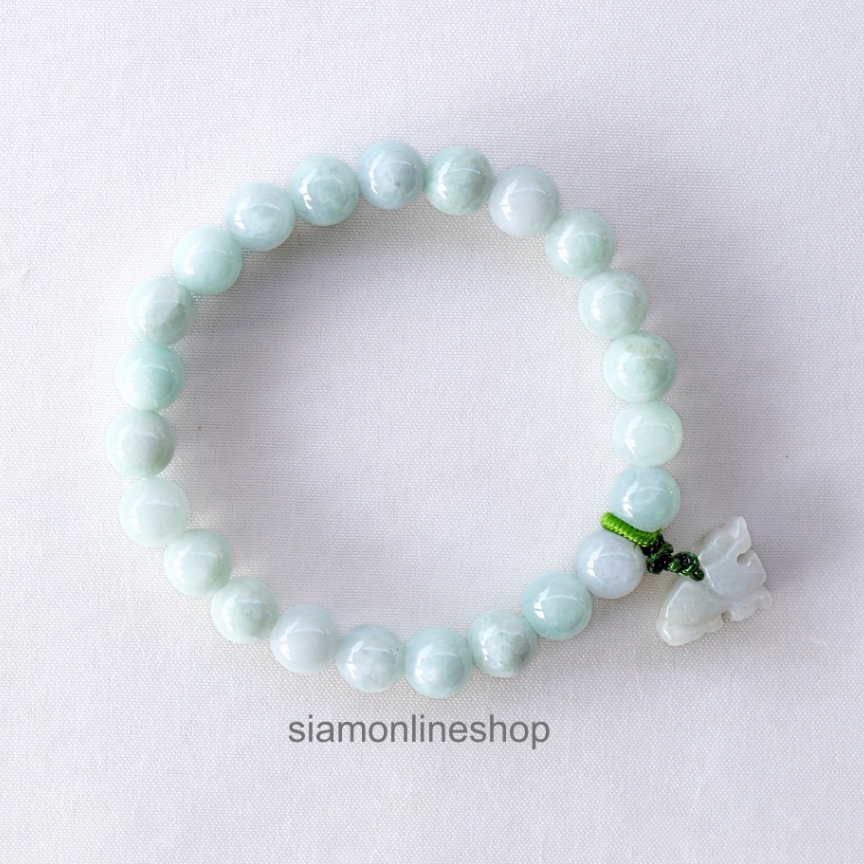 JADE หยกพม่าแท้ ขนาด 8 มม. ประดับด้วยจี้ปี่เซียะหยก รุ่น siam-pix1001 by siamonlineshop