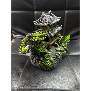 ของแต่งตู้ปลา - 15x18x9 Cm. ศาลาจีน เก๋งจีน สองชั้นบนฐานโขดหิน ต้นไม้ สวยงาม พร้อมส่ง