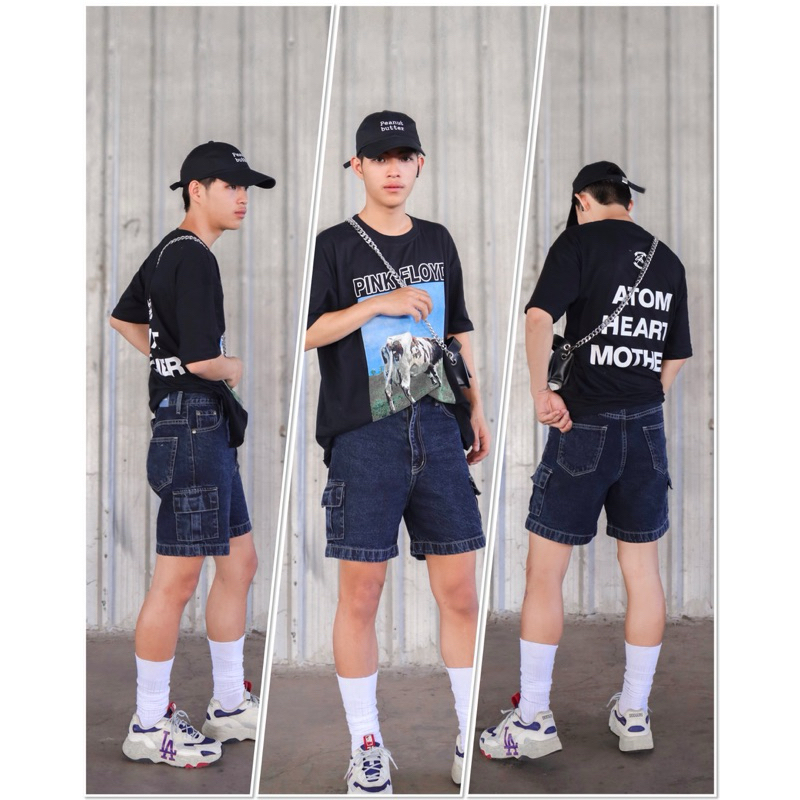 LABLUSA - LBS187 : กางเกงขาสั้นคาร์โก้แต่งกระเป๋าฝาติดกระดุม (Unisex) รูปที่ 5