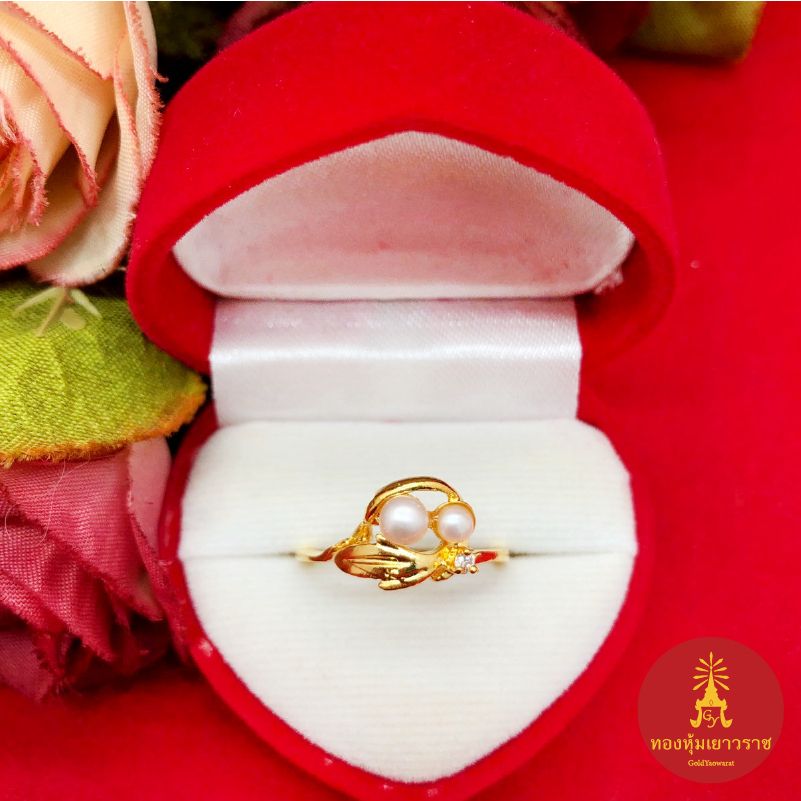 แหวนทองฝังมุกแท้ประดับพลอย (มุกน้ำจืด) คละแบบ ตัวเรือนสีทอง งานสวย เสริมบารมี ชุบทอง เรียบหรู ใส่ได้ทุกโอกาส พร้อมส่ง
