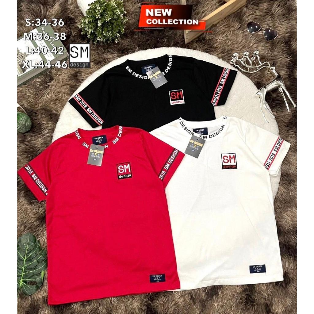 SM001 คอกลมแขนสั้นปัก SMอก SMLXL ชญ