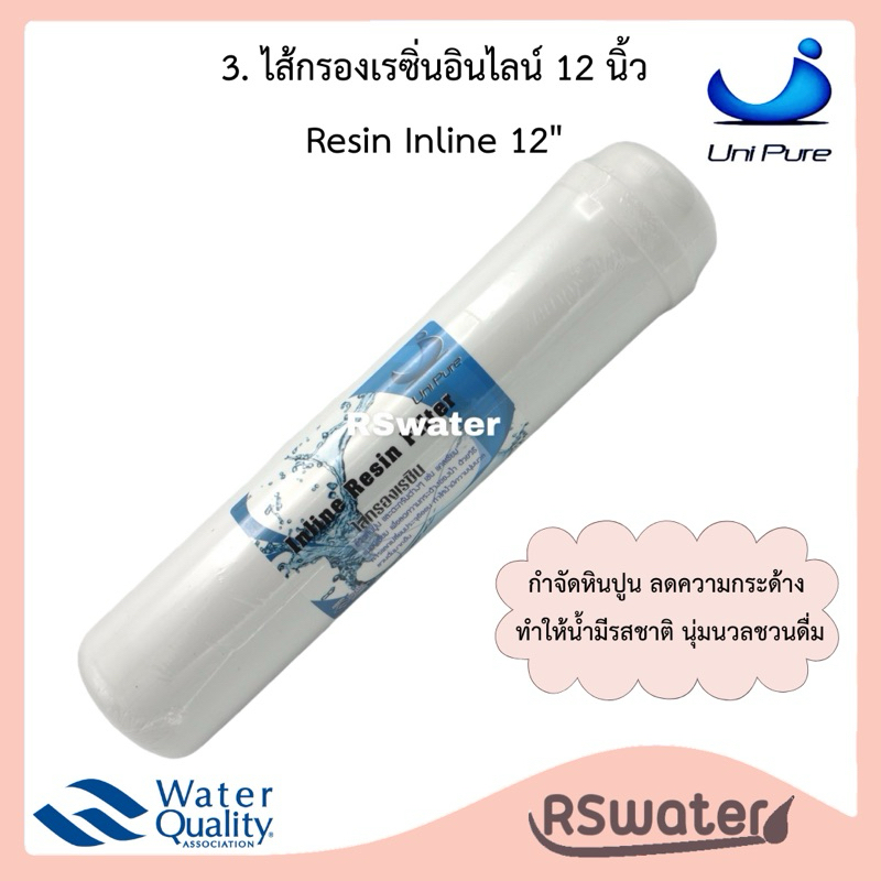 Unipure ไส้กรองน้ำ เรซิ่น อินไลน์ หัวเกลียว ขนาด 2.5 x 12 นิ้ว เรซิ่น Resin Inline K33