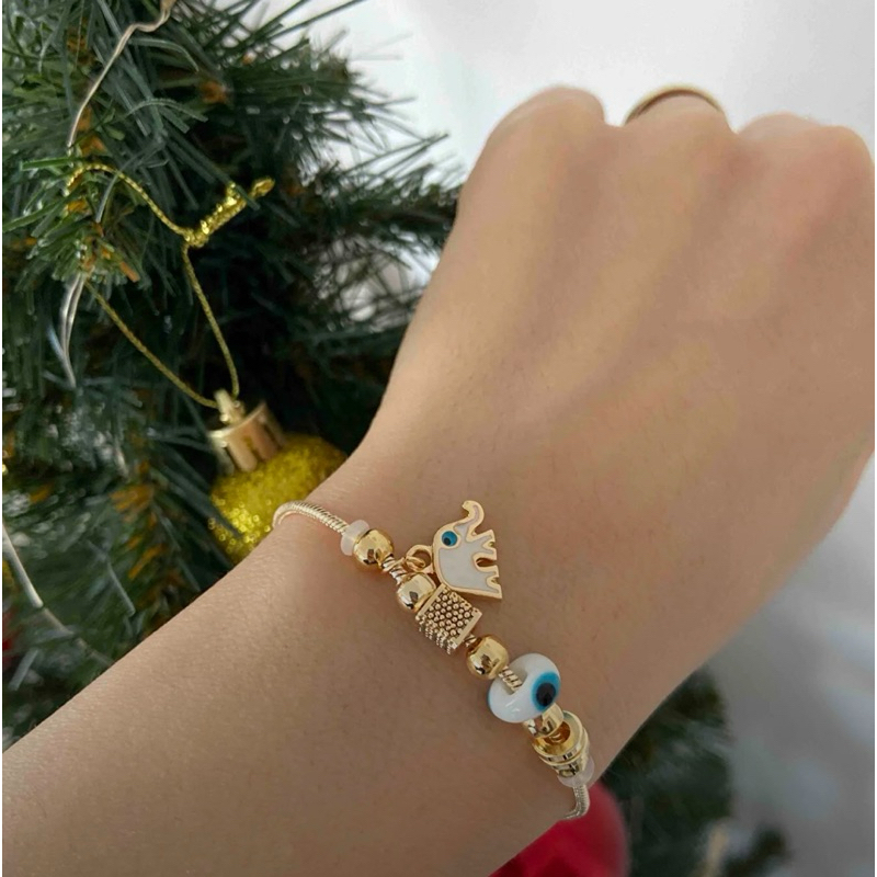 สร้อยข้อมือ Evil Eye รูปช้าง 🧿 (Nazar) ของแท้จากตุรกี วัสดุทองเหลืองชุบ