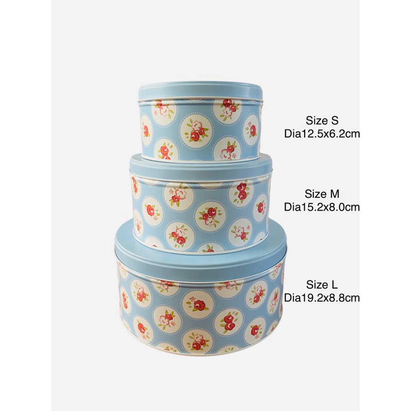 กล่องเหล็กลายดอกไม้ กล่องของขวัญพรีเมี่ยม กระป๋องทรงกลม เซต3ชิ้น 3pc Stacking Tin Box can Flower can Cath Kidston